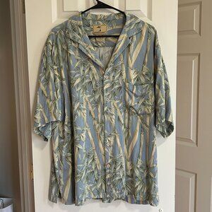 Jamaica Jaxx 100% Silk Hawaiian Shirt M Bamboo Print Camp Collar Aloha Style